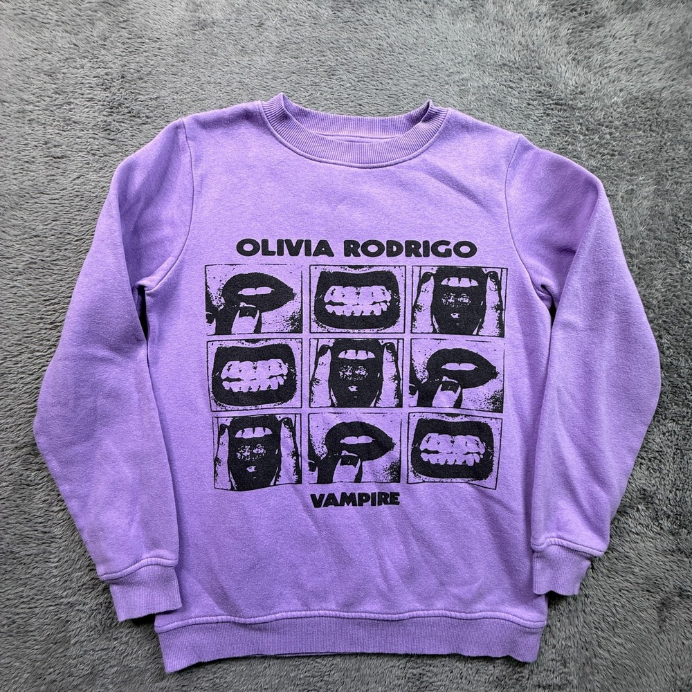 Olivia Rodrigo Vampire Crew Neck Sweatshirt Fleece Pullover Womens XS Purple